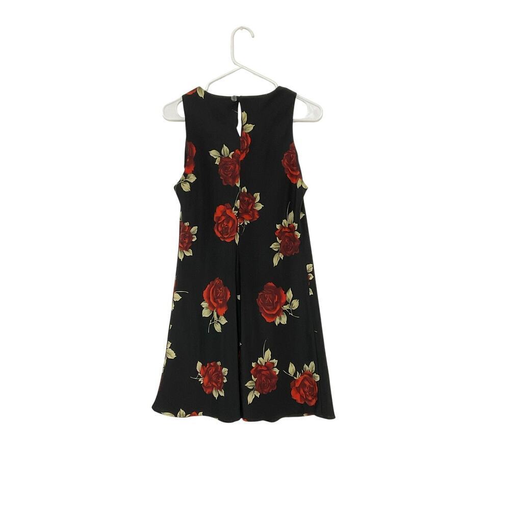 VTG 90s Roses Floral Black Red Sleeveless Mini Dress Lightweight Flowy Sz Medium - Picture 2 of 6